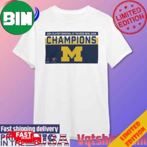 Michigan Wolverines Logo College Football Playoff 2024 Rose Bowl Champions T-Shirt