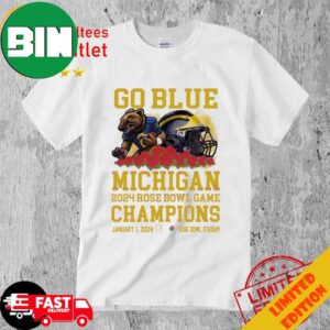 Michigan Wolverines Mascot Go Blue 2024 Rose Bowl Game Champions Rose Bowl Stadium T-Shirt Long Sleeve Hoodie Sweater