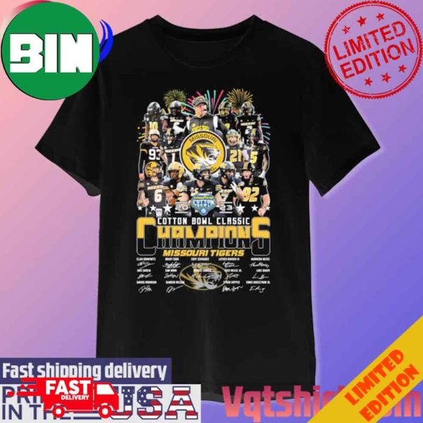 Missouri Tigers 2023 Cotton Bowl Classic Champions Signatures T-Shirt