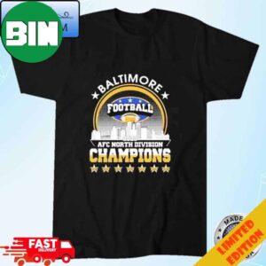 Official Baltimore Ravens Football 2023 AFC North Champions City Skyline Years T-Shirt Long Sleeve Hoodie Sweater
