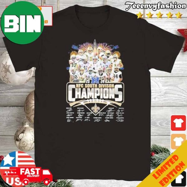 Official Saints 2024 NFC South Division Champions Signatures T-Shirt Long Sleeve Hoodie Sweater