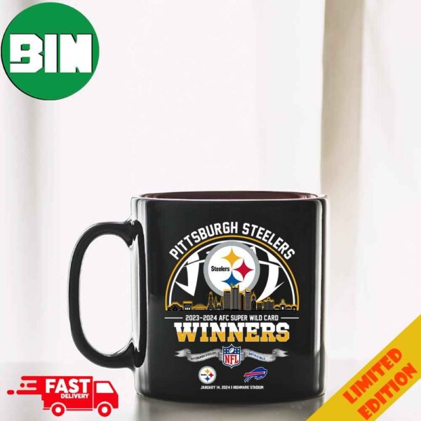 Pittsburgh Steelers Winners Season 2023-2024 AFC Super Wild Card NFL Divisional Skyline January 14 2024 Highmark Stadium Ceramic Mug