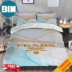 Prada Golden Logo Fashion And Luxury Best Home Decor Bedding Set