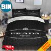 Prada Milano Logo Roses Background Black And White Home Decor Luxury Fashion Bedding Set