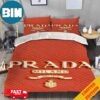 Prada Roses Pink Background Logo Luxury Fashion Best Home Decor Bedding Set