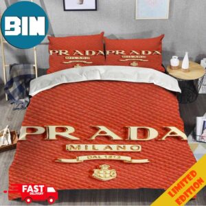 Prada Milano Logo With Orange Background Best Luxury And Fashion Home Decor Bedding Set