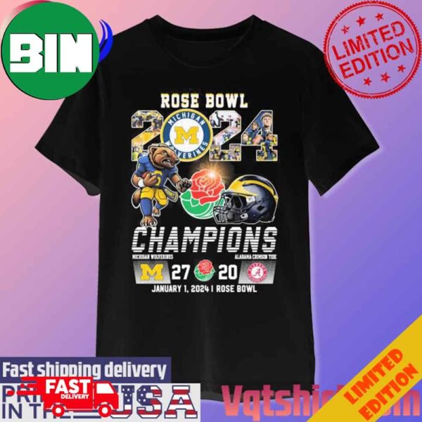 Rose Bowl 2024 Champions Michigan Wolverines 27-20 Alabama Crimson Tide January 12024 T-Shirt