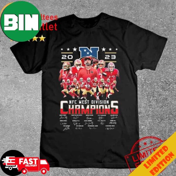 San Francisco 49ers Football 2023 NFC West Division Champions Signatures T-Shirt Long Sleeve Hoodie Sweater