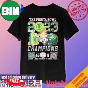 The Fiesta Bowl 2023 Champions Oregon Ducks Mascot 45-6 Liberty Flames January 12024 University Of Phoenix Stadium T-Shirt