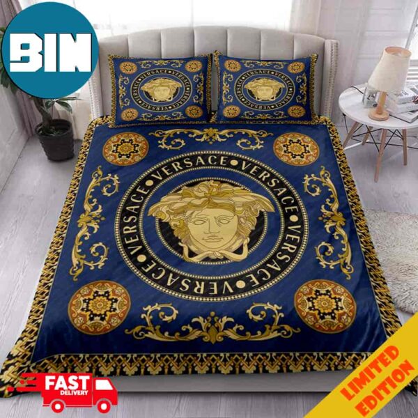 Versace Luxury Gold Logo Fashion Home Decor Bedding Set