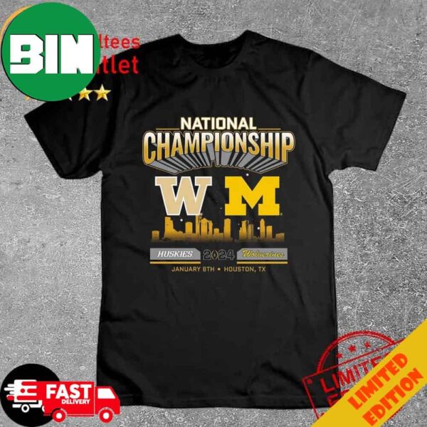 Washington Huskies vs Michigan Wolverines College Football Playoff 2024 National Championship Game Head To Head Skyline T-Shirt Long Sleeve Hoodie Sweater