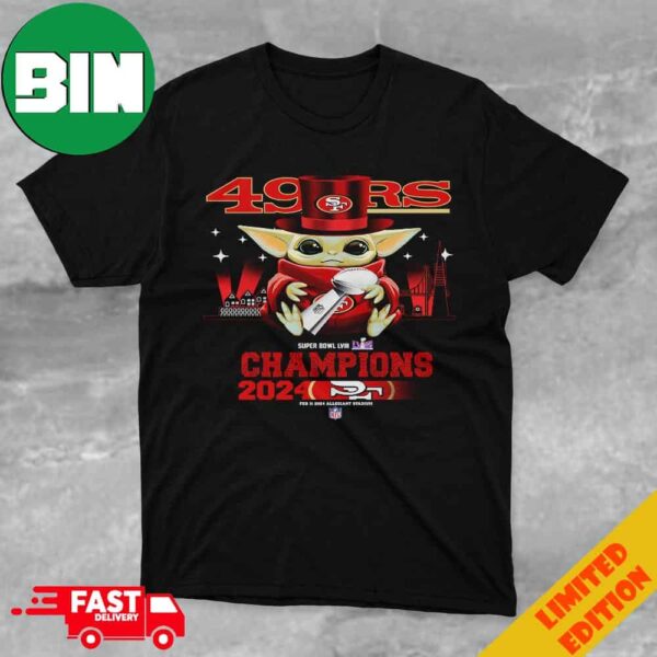 Baby Yoda Hug Super Bowl LVIII Season 2023-2024 Trophy Congratulations San Francisco 49ers Is Champions Unisex T-Shirt