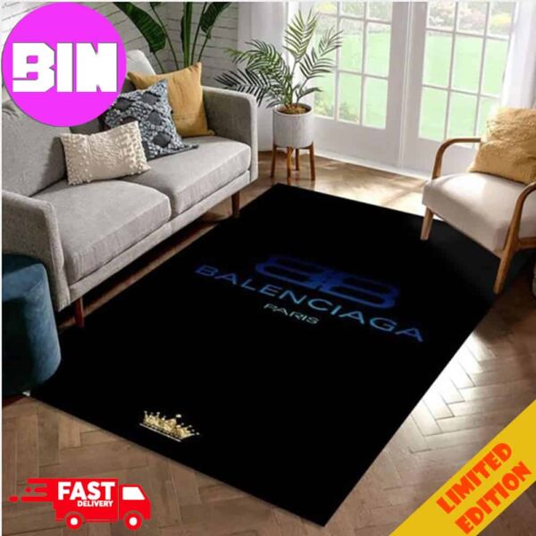 Balenciaga King Fashion Black Background And Logo Blue Home Decor For Living Room, Bed Room Rug Carpet