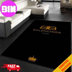Balenciaga King Queen Fashion Black Background And Logo Gold Home Decor For Living Room, Bed Room Rug Carpet