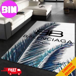 Balenciaga Paris Background Blue White Coconut Palm Leaves For Living Room Home Decor Rug Carpet