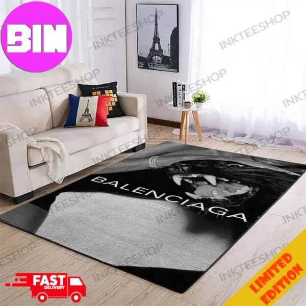 Balenciaga Paris Luxury High-End Fashion Grey And Black Background Home Decor For Living Room, Bed Room Rug Carpet