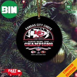 Kansas City Chiefs Super Bowl LVIII Champions Season 2023-2024 City Skyline NFL Playoffs 49ers vs Chiefs February 11 2024 Allegiant Stadium Christmas Ornament