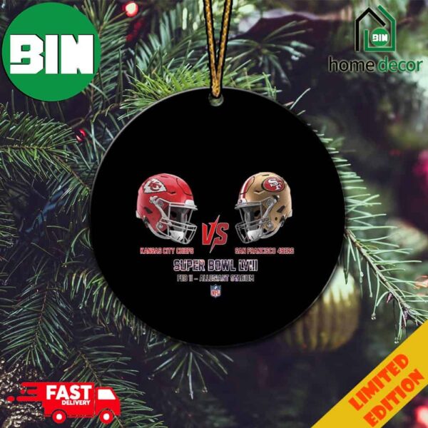 Kansas City Chiefs vs San Francisco 49ers Head To Head Super Bowl LVIII Season 2023-2024 Feb 11 Allegiant Stadium NFL Playoffs Christmas Ornament