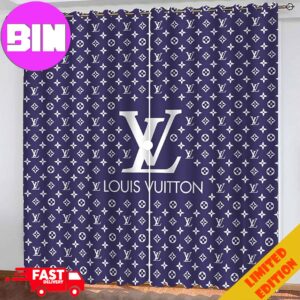 Louis Vuitton LV Blue Background And White Logo Window Curtain For Bedroom Living Room Window Decor