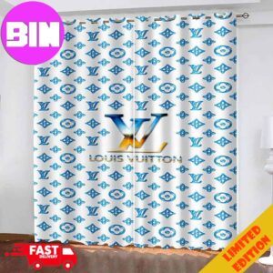 Louis Vuitton LV Blue Window Curtain Luxury For Bedroom Living Room Home Decor