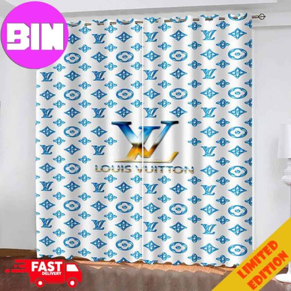 Louis Vuitton LV Blue Window Curtain Luxury For Bedroom Living Room Home Decor