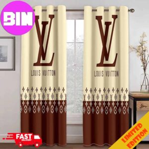 Louis Vuitton LV Gold Pattern And Brown Window Curtain Luxury For Bedroom Living Room Home Decor