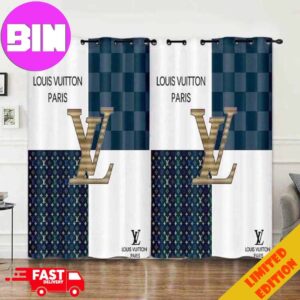 Louis Vuitton LV Paris White And Blue Background Premium Window Curtain Luxury For Bedroom Living Room Home Decor