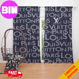 Louis Vuitton Letter Pattern Blue Window Curtain Home Decor For Living Room And Bedroom