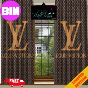 Louis Vuitton Luxury Brown Background And Golden Logo Window Curtain For Bedroom Living Room Window Decor