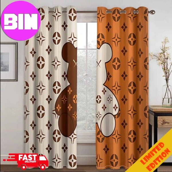 Louis Vuitton Luxury Cream And Orange Background Bear Window Curtain For Bedroom Living Room Window Decor