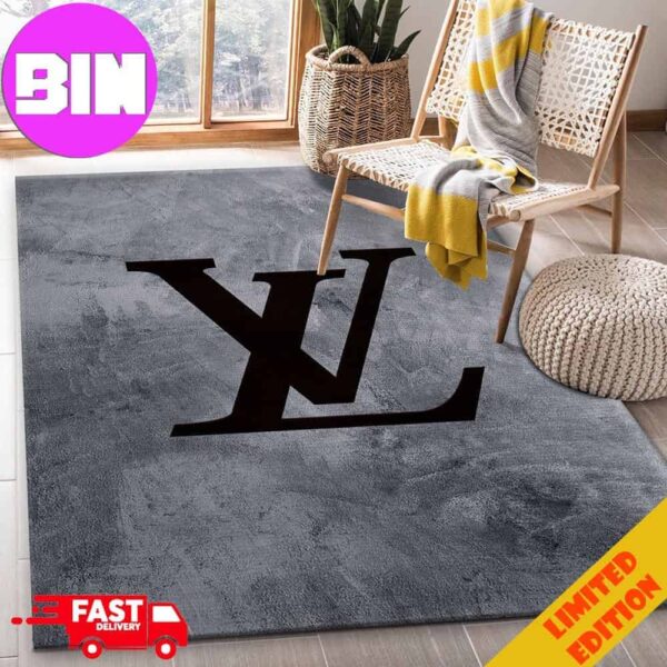 Louis Vuitton Luxury Grey Background And Logo Black Home Decor For Living Room Bed Room Rug Carpet