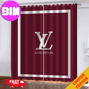 Louis Vuitton Luxury Red Background And White Logo Window Curtain For Bedroom Living Room Home Decor
