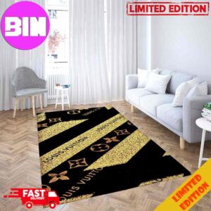 Louis Vuitton Rug Carpet Golden Pattern And Black Luxury Home Decor For Living Room And Bedroom