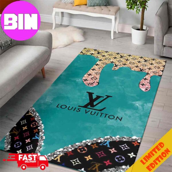 Louis Vuitton Rug Carpet Green Colorful Background And Logo Black Luxury Home Decor For Living Room And Bedroom