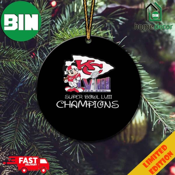 Mickey Mouse x Kansas City Chiefs Super Bowl LVIII Season 2023-2024 Champions NFL Playoffs Merchandise Christmas Ornament