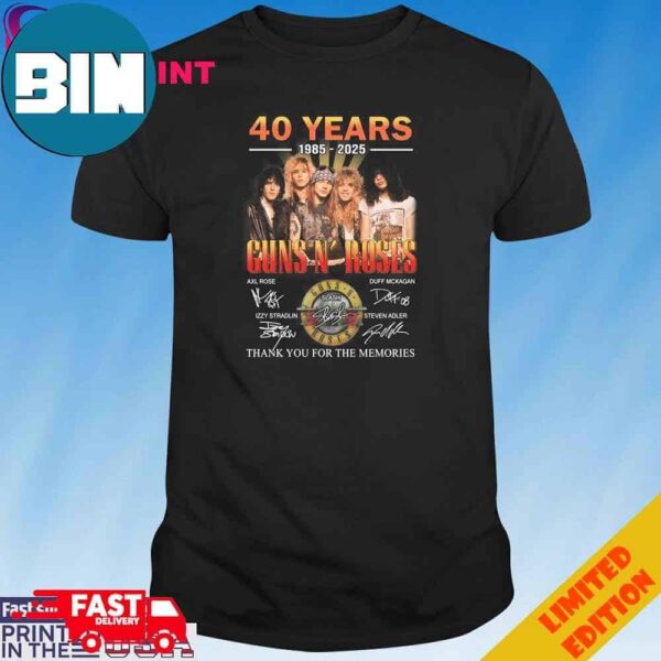 Official 40 years 1985-2025 Guns N’ Roses Thank You For The Memories Signatures T-Shirt