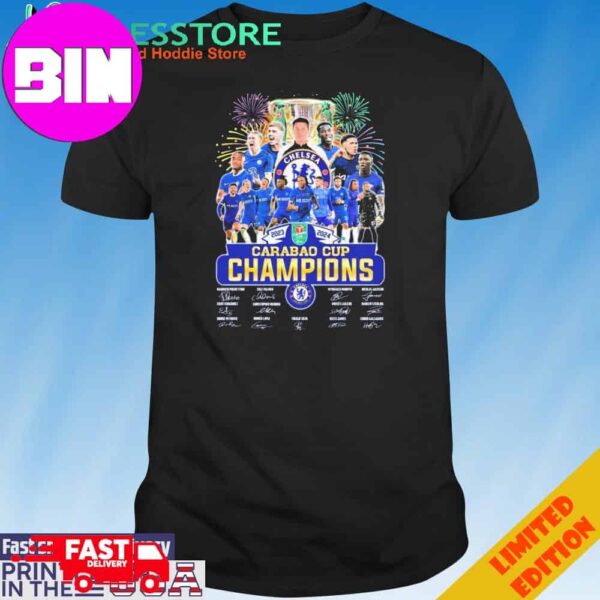 Official Chelsea FC 2023-2024 Carabao Cup Champions Signatures T-Shirt Hoodie