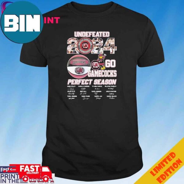 Official South Carolina Gamecocks 2024 Undefeated Go Gamecocks Perfect Season Signatures T-Shirt