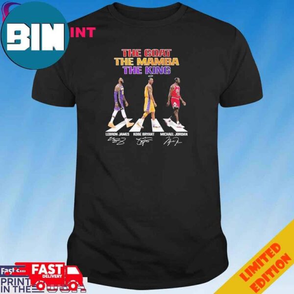 Official The Goat The Mamba The King Abbey Road Lebron James Kobe Bryant And Michael Jordan Signatures T-Shirt