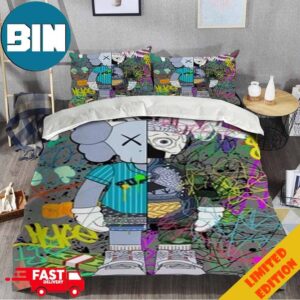 Paint Kaws Cartoon Characters Home Decor Bedding Set With Two Pillows