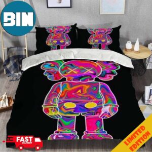 Pink Hologram Kaws Cartoon Characters Home Decoration Bedding Set With Two Pillows
