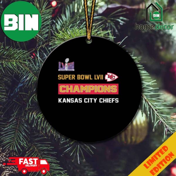 Super Bowl LVIII Champions Season 2023-2024 Is Kansas City Chiefs Logo NFL Playoffs Merchandise Christmas Ornament