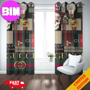 Gucci Logo And Basic Pattern Of Gucci Fashion And Luxury Home Decorations Window Curtain