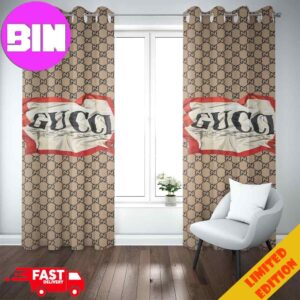 Gucci Logo And Brown Background Luxury Home Decorations Window Curtain