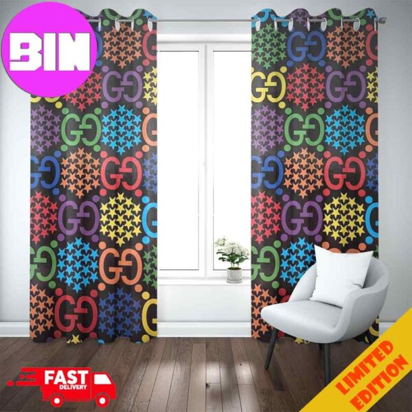 Gucci Logo And Colorful Background Fashion And Style Home Decorations Window Curtain