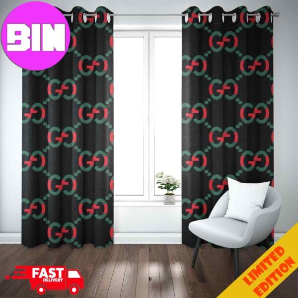 Gucci Logo Red Anh Black Background Luxury Home Decorations Window Curtain