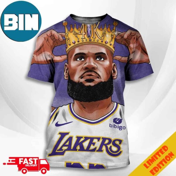 King James LeBron James 40King 40000 Points Los Angeles Lakers NBA Nike 3D T-Shirt