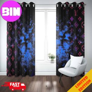 Louis Vuitton Window Curtain Black And Blue Background Luxury Home Decor For Living Room And Bedroom