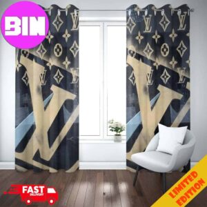 Louis Vuitton Window Curtain Black Background And Golden Logo Luxury Home Decor For Living Room And Bedroom