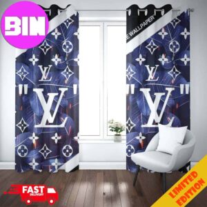 Louis Vuitton Window Curtain Blue Background And White Logo Luxury Home Decor For Living Room And Bedroom